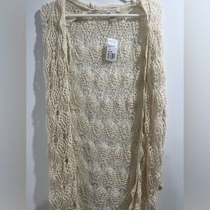 Beach boho Crochet cream cardigan medium nwt